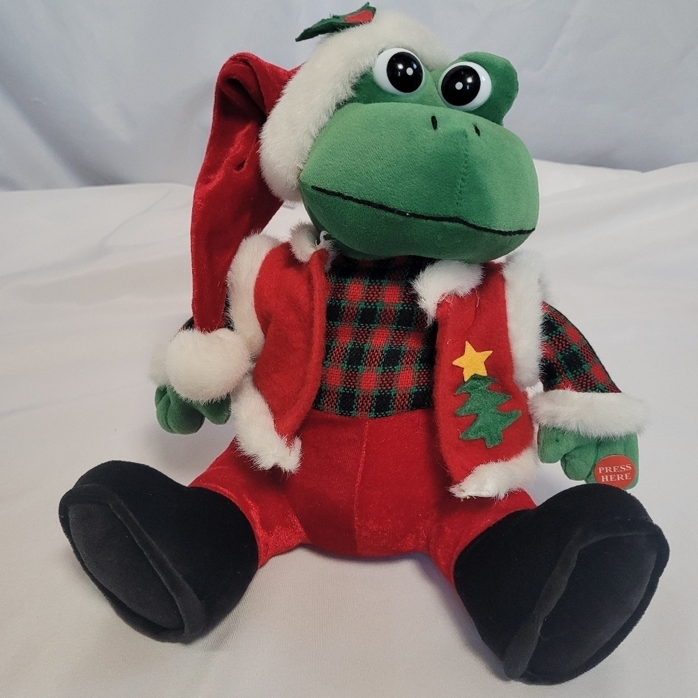 Kurt S Adler Christmas Animated Frog Plush 11" Sleigh Ride